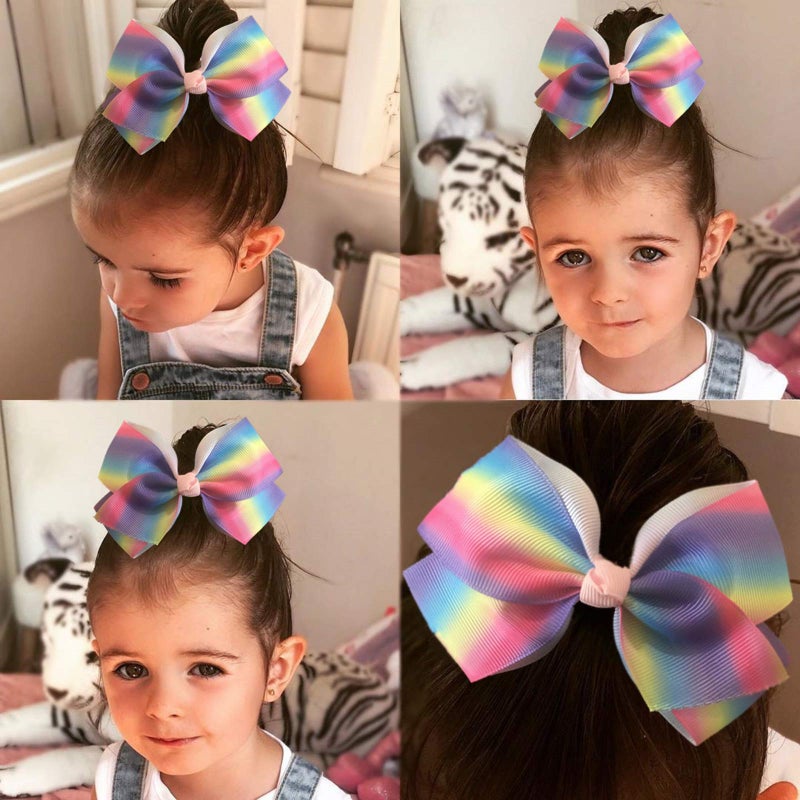 Eyegla Hair Bows For Girls 5 Inch Bow Hair Clips Girl Hair Bows For Hair Grosgrain Ribbon Hair Accessories Pack of 12 Color - Image 4