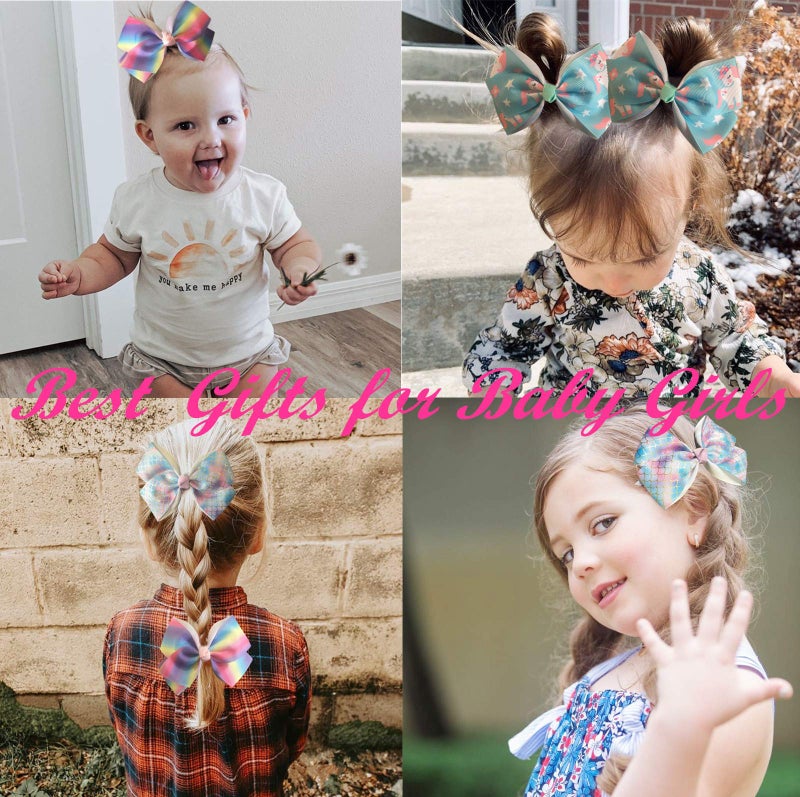 Eyegla Hair Bows For Girls 5 Inch Bow Hair Clips Girl Hair Bows For Hair Grosgrain Ribbon Hair Accessories Pack of 12 Color - Image 2