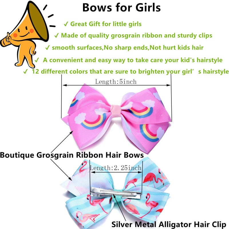 Eyegla Hair Bows For Girls 5 Inch Bow Hair Clips Girl Hair Bows For Hair Grosgrain Ribbon Hair Accessories Pack of 12 Color - Image 3