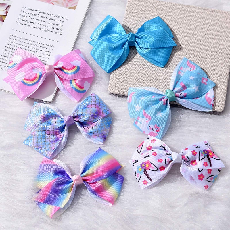 Eyegla Hair Bows For Girls 5 Inch Bow Hair Clips Girl Hair Bows For Hair Grosgrain Ribbon Hair Accessories Pack of 12 Color - Image 5