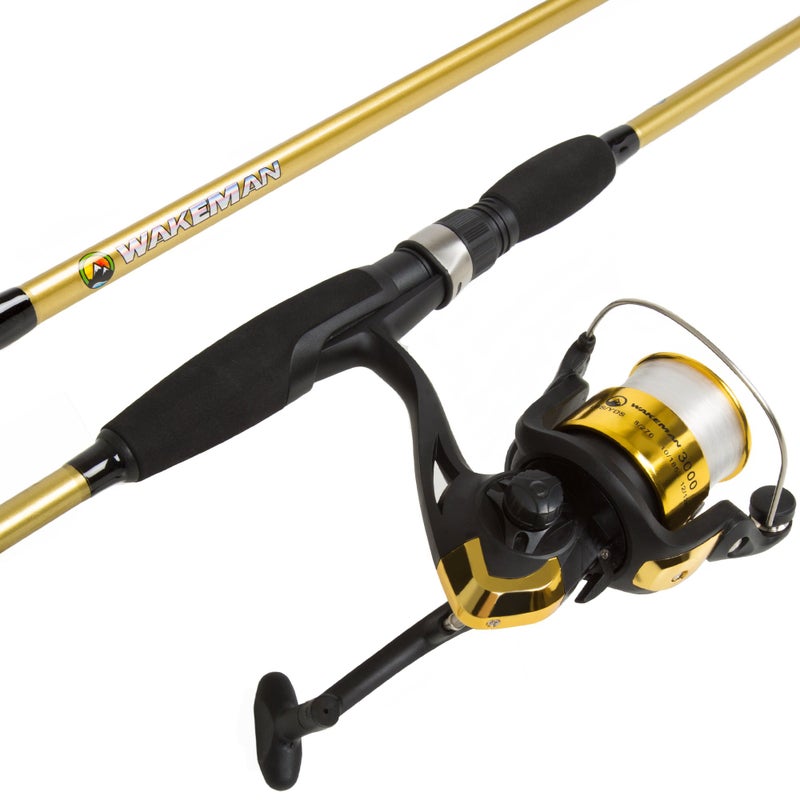 Wakeman Fishing Rod and Reel Combo - 2pc Strike Series Medium Action 78-Inch Spinning Reel Fishing Pole - Angling Gear for Bass and Trout by Wakeman (Gold), 6.5 feet - Image 1