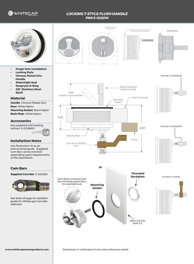 Whitecap S-0226WC T-Handle Latch with Keyed Lock - White - Image 5