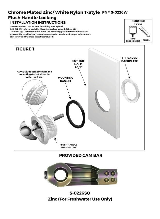 Whitecap S-0226WC T-Handle Latch with Keyed Lock - White - Image 2