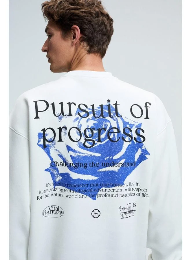 GRIMELANGE ALDEN Male Round Neck Chest And Back Printed Relaxed Fit White Sweatshirt.