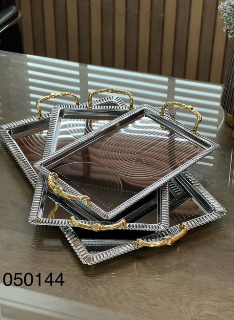 3 Pieces Steel Serving Tray Set