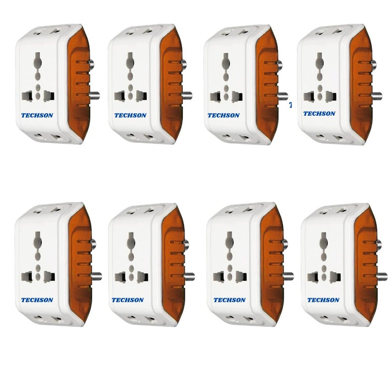 TECHSON TECHSON 6A 3 Pin Multi Plug Socket Travel Adapter with Universal Socket 3 Pin Multi Plug Extension SocketWhite and Red Pack of8  - Image 1