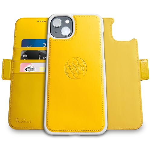 Dreem 3in1 Wallet Case for iPhone 1416e17e Builtin KickStand Magnetic Detachable Vegan Leather Flip Cover with RFID Blocking Card Holder MagSafe Compatible Gift Box Fibonacci Yellow - Image 1