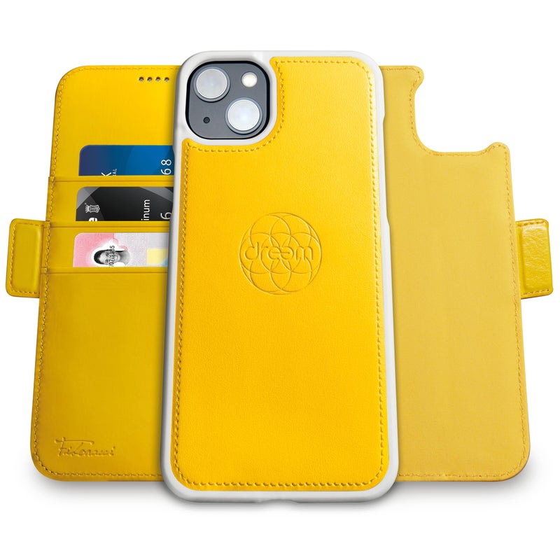 Dreem 3in1 Wallet Case for iPhone 1416e17e Builtin KickStand Magnetic Detachable Vegan Leather Flip Cover with RFID Blocking Card Holder MagSafe Compatible Gift Box Fibonacci Yellow - Image 2