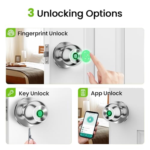GHome Smart Fingerprint Door Lock 3 in 1 Smart Fingerprint Door Knob with App Control Key Auto Lock Biometric Door Knobs with Lock for Bedroom Garage Home Office - Image 3