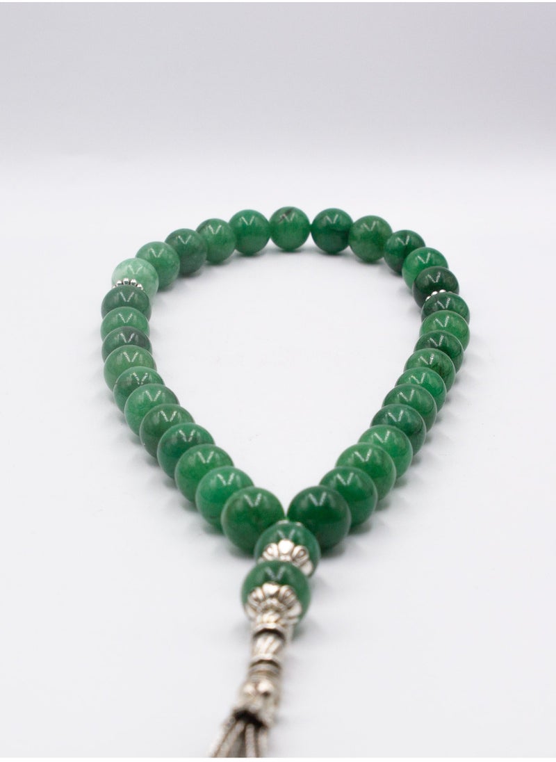 Alpine Crystals UAE - Natural Crystal Nephrite Green Jade Crystals Tasbih Prayer Beads (10mm – 33 beads) - Image 1