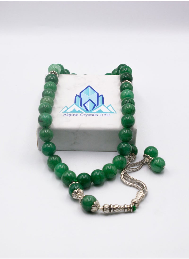 Alpine Crystals UAE - Natural Crystal Nephrite Green Jade Crystals Tasbih Prayer Beads (10mm – 33 beads) - Image 1