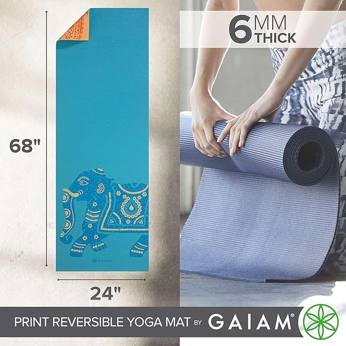 Gaiam Yoga Mat Premium Print Reversible Extra Thick Non Slip Exercise & Fitness Mat for All Types of Yoga, Pilates & Floor Workouts, Elephant, 6mm - Image 2