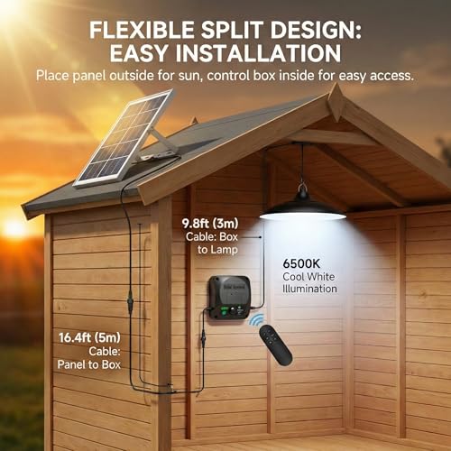 Etetale Solar Shed Lights Indoor Outdoor 3200LM Motion Sensor Pendant Light Daytime Available with Remote Button Control IP65 Waterproof 4 Lighting Modes for Barn Garage Gazebo Chicken Coop Shop 1 Pack - Image 3