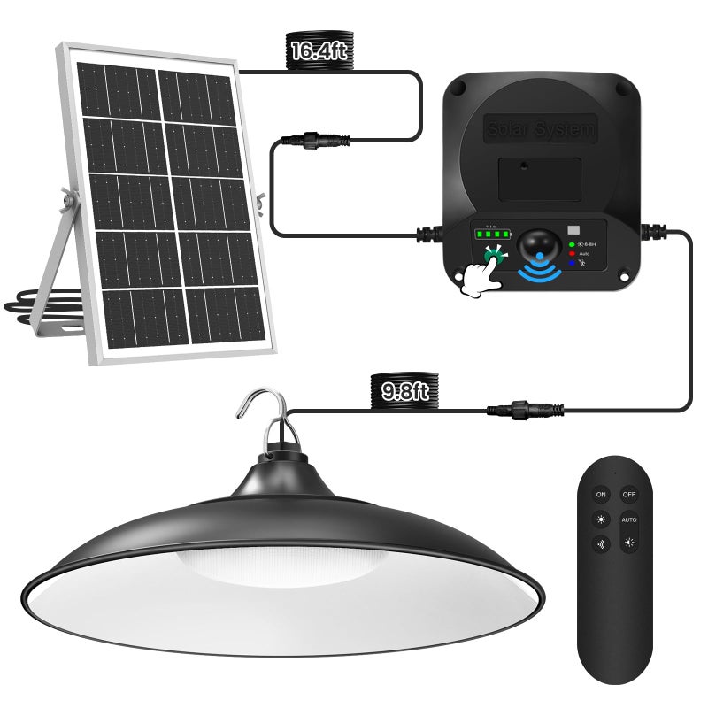 Etetale Solar Shed Lights Indoor Outdoor 3200LM Motion Sensor Pendant Light Daytime Available with Remote Button Control IP65 Waterproof 4 Lighting Modes for Barn Garage Gazebo Chicken Coop Shop 1 Pack - Image 2