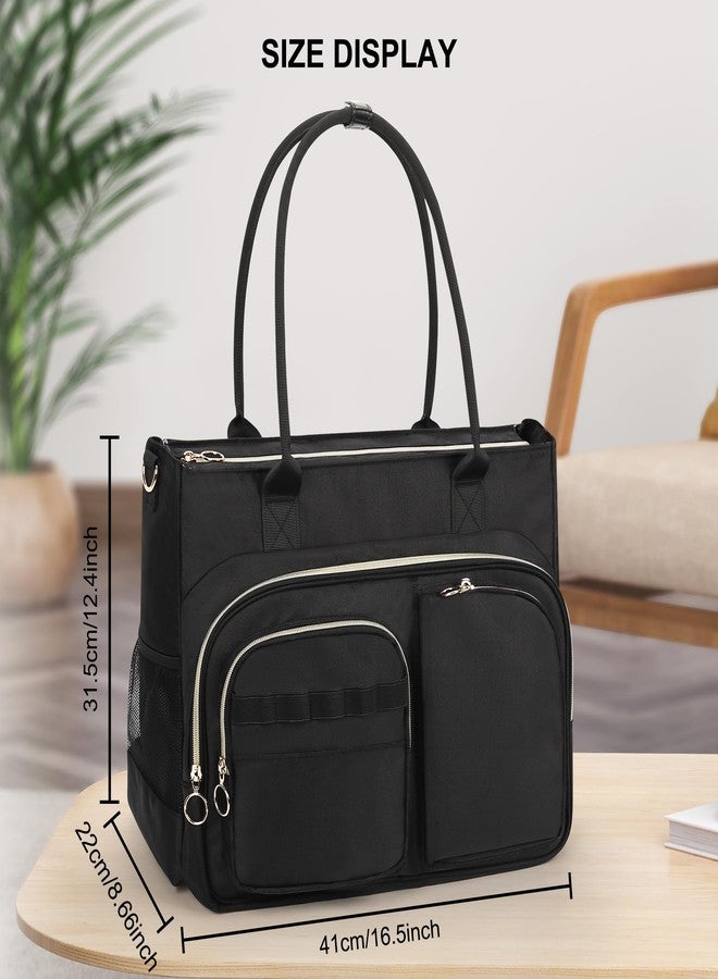WGEAR Laptop Tote Bag for Women, 15.6-Inch Teacher Tote Bag with Compartments, Lightweight Nurse Work Bag with Detachable Strap, Black Shoulder Bags for Travel, College, Business Trip - Image 4