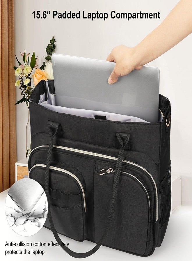 WGEAR Laptop Tote Bag for Women, 15.6-Inch Teacher Tote Bag with Compartments, Lightweight Nurse Work Bag with Detachable Strap, Black Shoulder Bags for Travel, College, Business Trip - Image 3