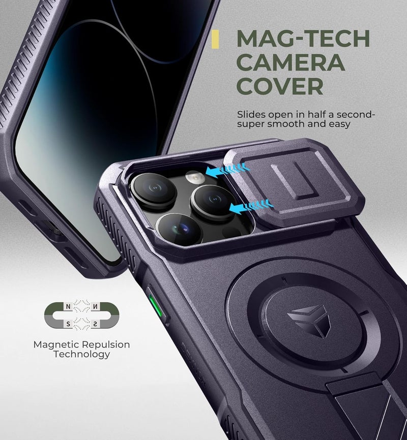 ديكسنور حافظة لهاتف iPhone 14 Pro Max مع غطاء كاميرا منزلق وحامل قابل للتعديل، متوافقة مع MagSafe، حافظة متينة مقاومة للصدمات مع حماية مغناطيسية ثقيلة، مقاس 6.7 بوصة، أرجواني شبح - Image 4