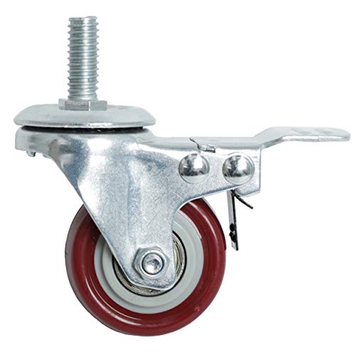 Finnhomy Swivel Caster Wheels 2 Inch Heavy Duty Threaded Stem Casters 5/16"- 18 x 1 with Brake Set of 4 Premium Polyurethane Wheels PU Load Bearing 800 Lbs Anti-wear Smooth Casters, Red - Image 5