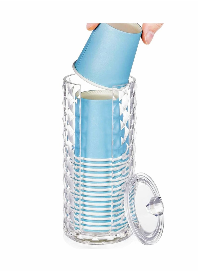 SYOSI Acrylic Bathroom Cup Dispenser Mouthwash Holder for 3oz to 4oz Disposable Paper Cups Clear Diamond Pattern with Lid for Mouthwash Cups Storage Vanity Makeup Organizer  - Image 1