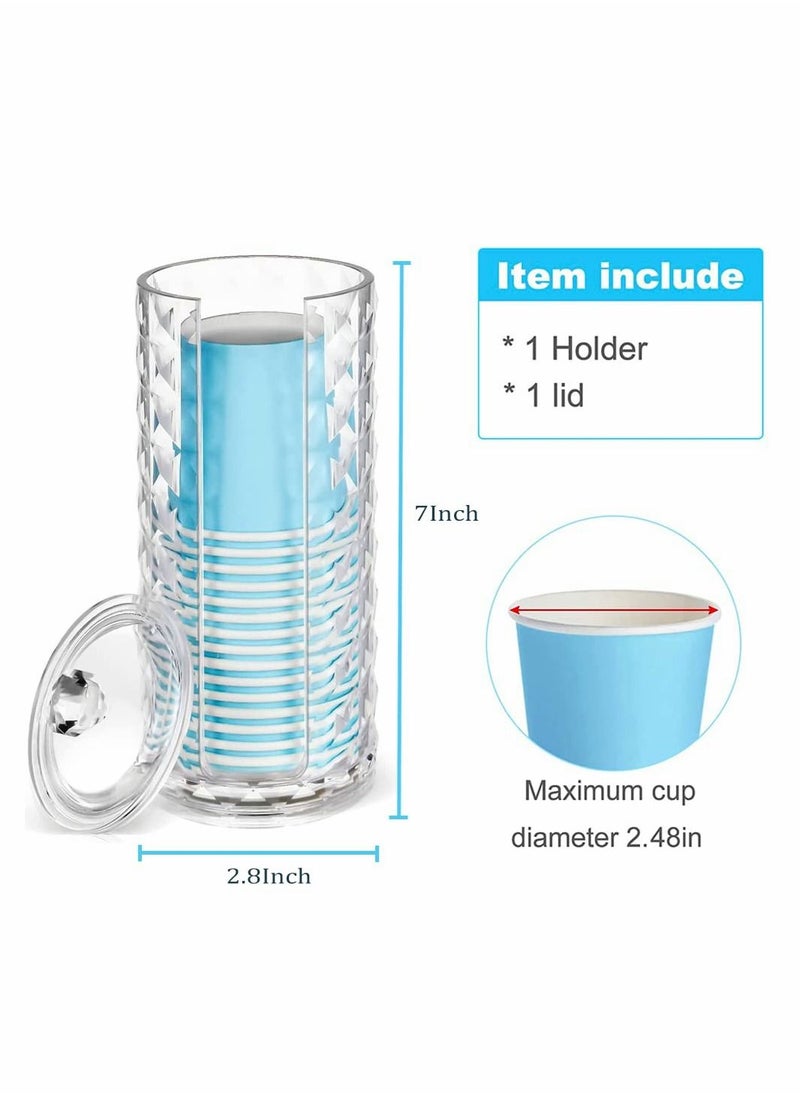 SYOSI Acrylic Bathroom Cup Dispenser Mouthwash Holder for 3oz to 4oz Disposable Paper Cups Clear Diamond Pattern with Lid for Mouthwash Cups Storage Vanity Makeup Organizer  - Image 5