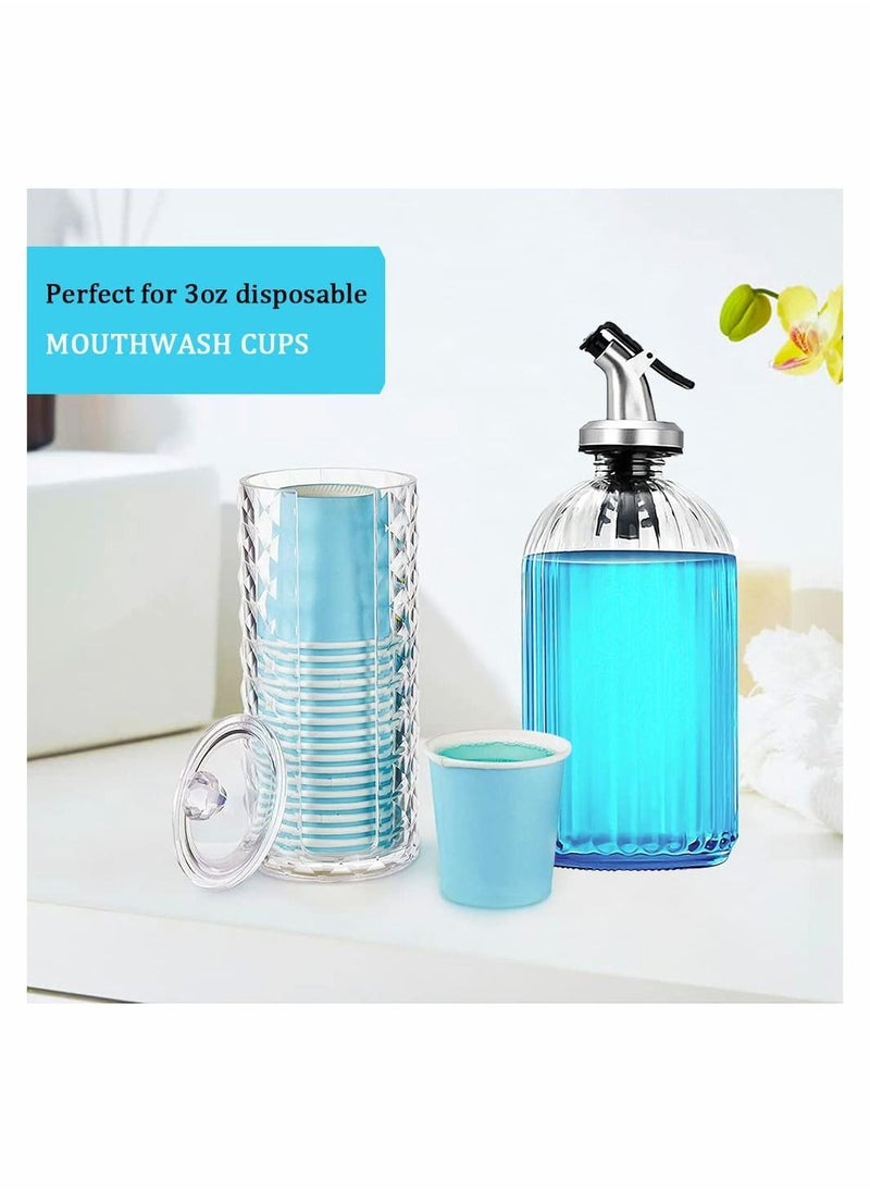 SYOSI Acrylic Bathroom Cup Dispenser Mouthwash Holder for 3oz to 4oz Disposable Paper Cups Clear Diamond Pattern with Lid for Mouthwash Cups Storage Vanity Makeup Organizer  - Image 2