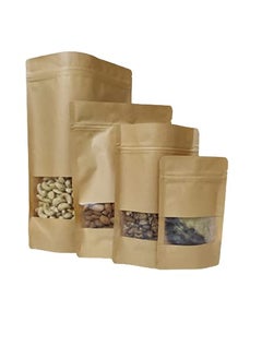 NIRAV ENTERPRISE NIRAV ENTERPRISE Kraft Paper Stand up zipper pouches with Window pack of 50 pcs 135MM200MM80 MM BOTTOM GAZETTE 40MM40MM  - Image 1