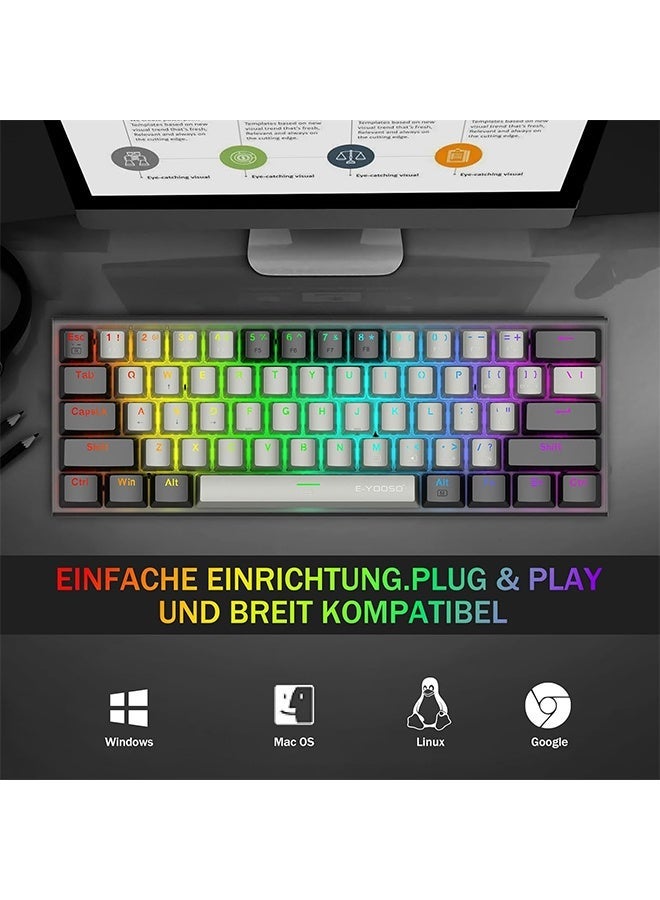 إي-يوسو لوحة مفاتيح ميكانيكية سلكية Z-11 بإضاءة خلفية RGB - مفاتيح حمراء، خاصية منع التداخل، 61 مفتاحًا، تصميم صغير الحجم للألعاب/المكتب - Image 4