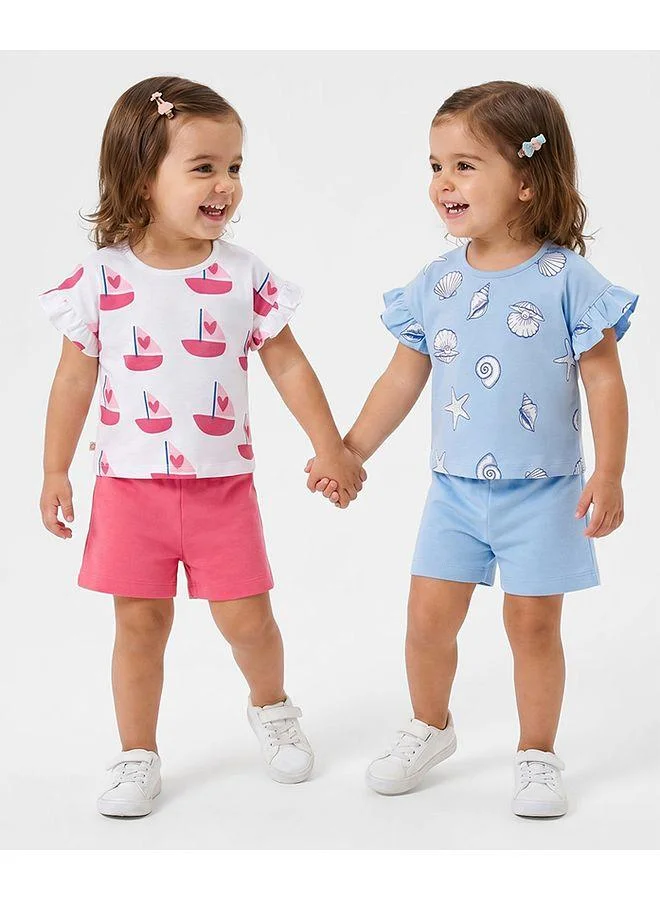 Bonfino Bonfino 100% Cotton Knit Half Sleeves T-Shirt & Shorts Night Suits with Nautical Theme Print (Pack of 2) - Multicolor