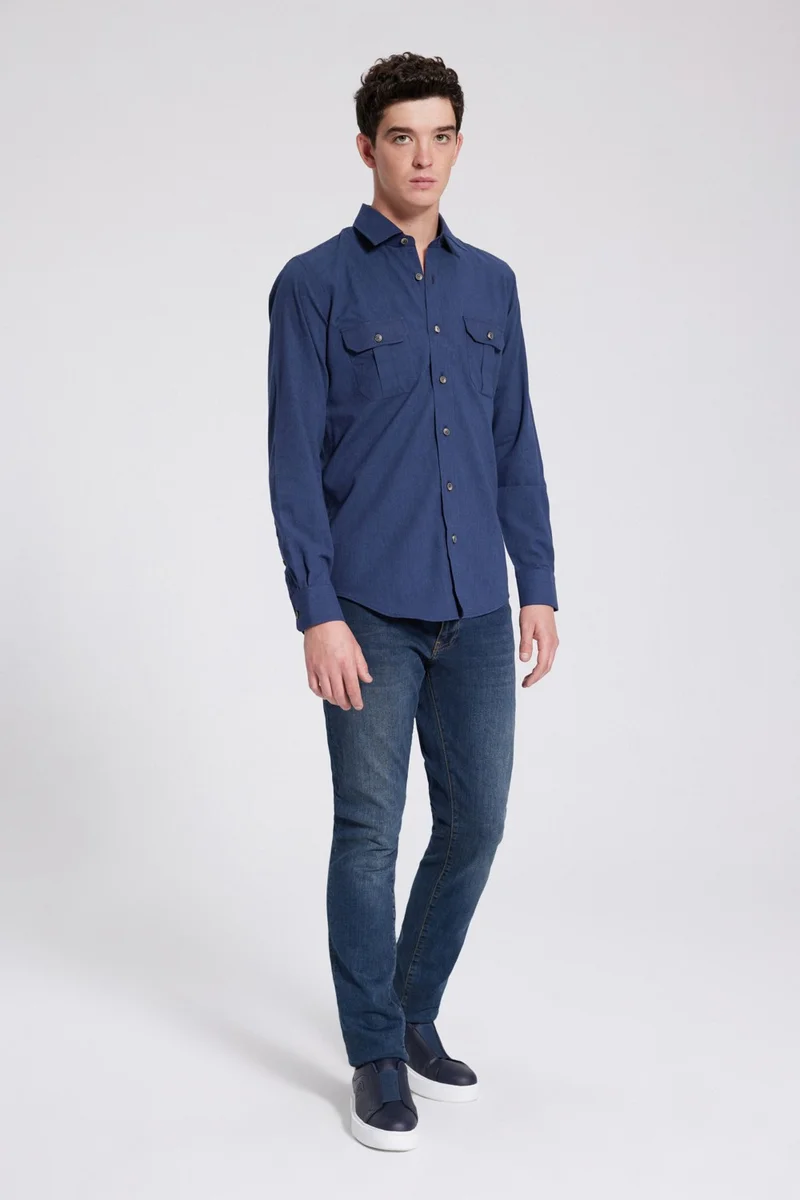 دي أس دامات Slim Fit Indigo Dobby Shirt 9HC02PH04326M