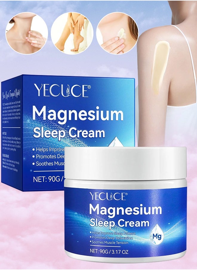 Yecuce 90g Magnesium Sleep Cream Pure Magnesium Body Cream 100% Pure Natural Magnesium Cream for Better Sleep Relief & Relaxation Relieve Muscle Tension Organic Magnesium Cream for Legs Arms Neck Wrist Thigh  - Image 1