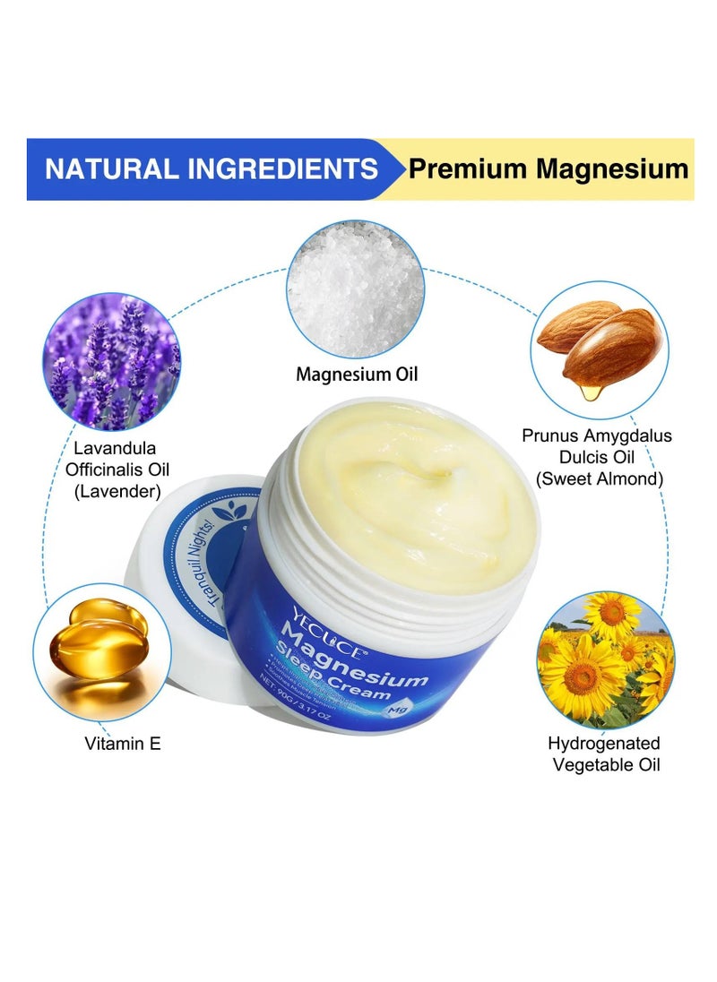 Yecuce 90g Magnesium Sleep Cream Pure Magnesium Body Cream 100% Pure Natural Magnesium Cream for Better Sleep Relief & Relaxation Relieve Muscle Tension Organic Magnesium Cream for Legs Arms Neck Wrist Thigh  - Image 2