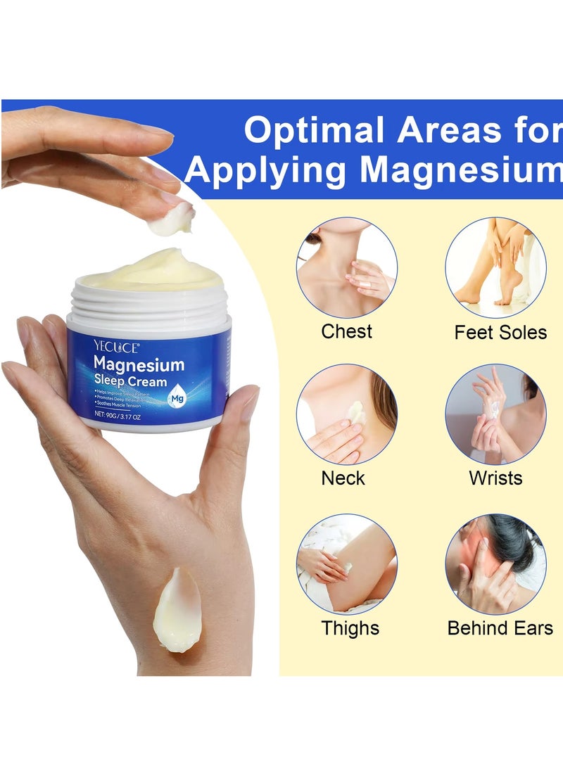 Yecuce 90g Magnesium Sleep Cream Pure Magnesium Body Cream 100% Pure Natural Magnesium Cream for Better Sleep Relief & Relaxation Relieve Muscle Tension Organic Magnesium Cream for Legs Arms Neck Wrist Thigh  - Image 4