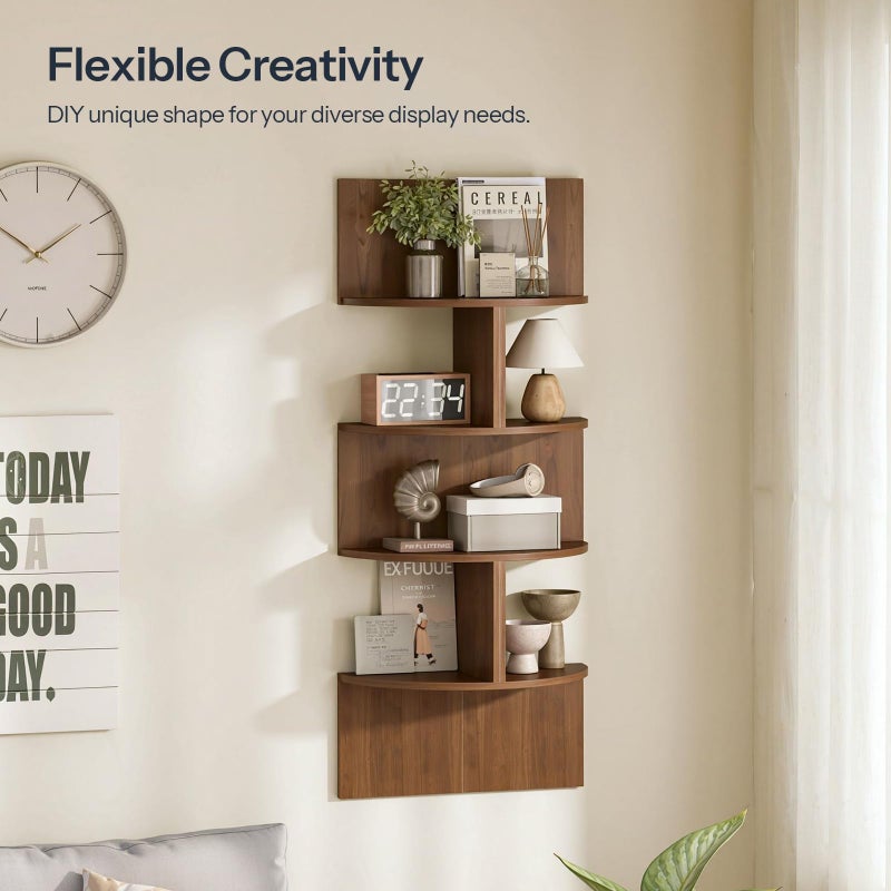 HOOBRO Corner Shelf Wall-Mounted, Set of 2 Floating Corner Shelves for Wall, 4-Tier Corner Bookshelves for Living Room, Bedroom, Bathroom, Home Office, Walnut WL25BJP201 - Image 2