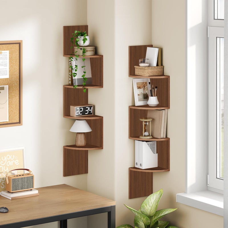 HOOBRO Corner Shelf Wall-Mounted, Set of 2 Floating Corner Shelves for Wall, 4-Tier Corner Bookshelves for Living Room, Bedroom, Bathroom, Home Office, Walnut WL25BJP201 - Image 3
