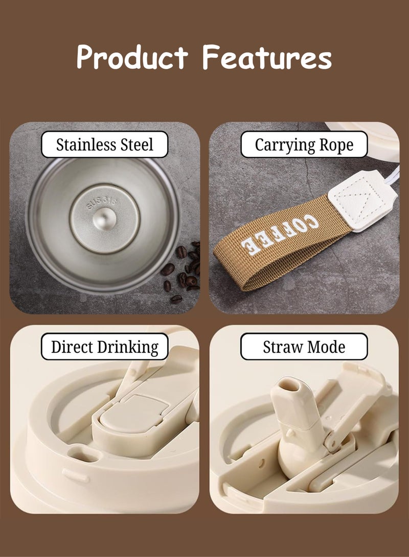 توشيونيكس كوب قهوة من الفولاذ المقاوم للصدأ سعة ٥٣٠ مل | كوب سفر معزول بتفريغ الهواء بجدار مزدوج مع غطاء وماصة | قارورة مشروبات ساخنة وباردة للمنزل، المكتب، المدرسة، الصالة الرياضية، الرياضة، السفر، التخييم | كوب قهوة مقاوم للتسرب، خالٍ من مادة BPA، قابل لإعادة الاستخدام مع حزام حمل - Image 4