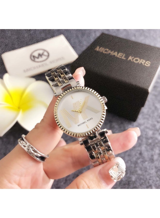 ام كي Michael Kors Women's Two - Tone Watch with Signature Logo Dial and Stainless Steel Bracelet