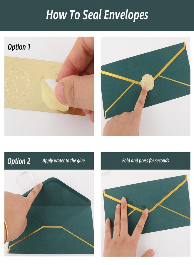 ARPOVIST 30 Pack #10 Business Envelopes with Gold Border V-Flap and 30 Pcs Stickers, 4 1/8 x 9 1/2 Inches Dark Green Self Seal Standard Envelopes for Office Letters Checks Invoices Invitation Wedding - Image 5