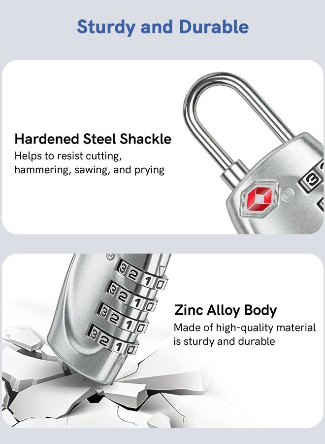 بشكل مختصر [عبوة من قطعتين] أقفال أمتعة معتمدة من إدارة أمن النقل (TSA)، قفل بأربعة أرقام مع هيكل من السبائك المعدنية، قفل TSA لحقائب السفر، حقائب السفر، الخزائن، الصالات الرياضية، أقفال الدراجات أو غيرها - Image 5