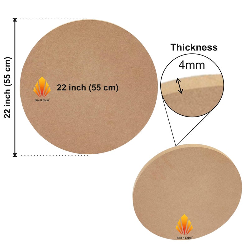 Rise-N-Shine Rise n Shine MDF Board Cutouts - 22 Inch 4mm Thick Circle Boards Set Of 2 | MDF Board for Lippan Art, Resin, Mandala, Painting & Art and Craft | Premium Round Pine Wood Slices for Artists and Students - Image 2