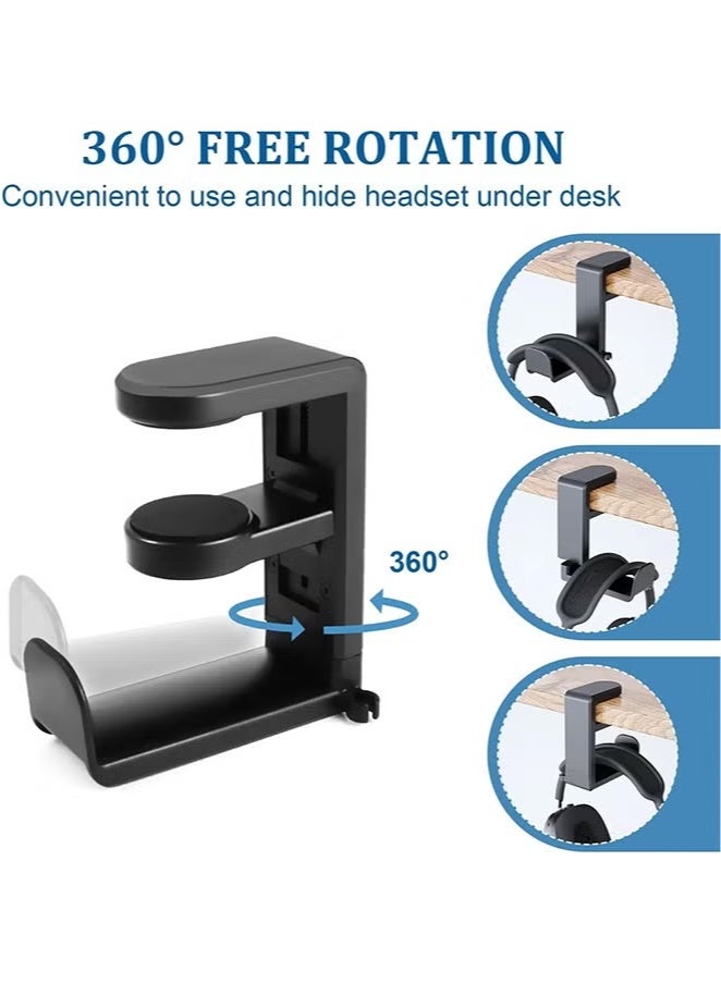 3-in-1 PC Gaming Headset and Controller Holder, Headphone Stand with 360° Rotation Non-Slip Clamp  2 Controller Holders, Universal Gaming Accessories Organizer for Controllers, Headphones and Cables - Image 4