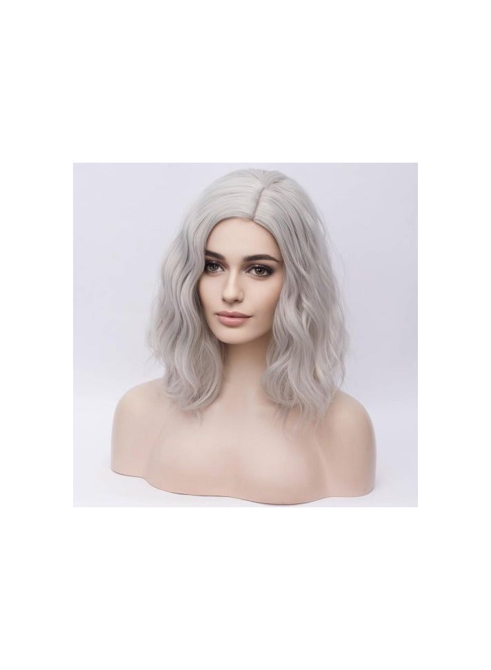 باروكة شعر صناعي  قصير مجعد بلون رمادي شعر فايبر حراري قابل للغسيل والمكواه - Image 1