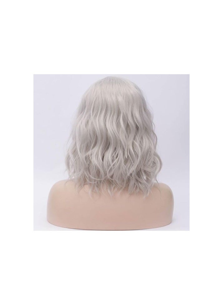 باروكة شعر صناعي  قصير مجعد بلون رمادي شعر فايبر حراري قابل للغسيل والمكواه - Image 2