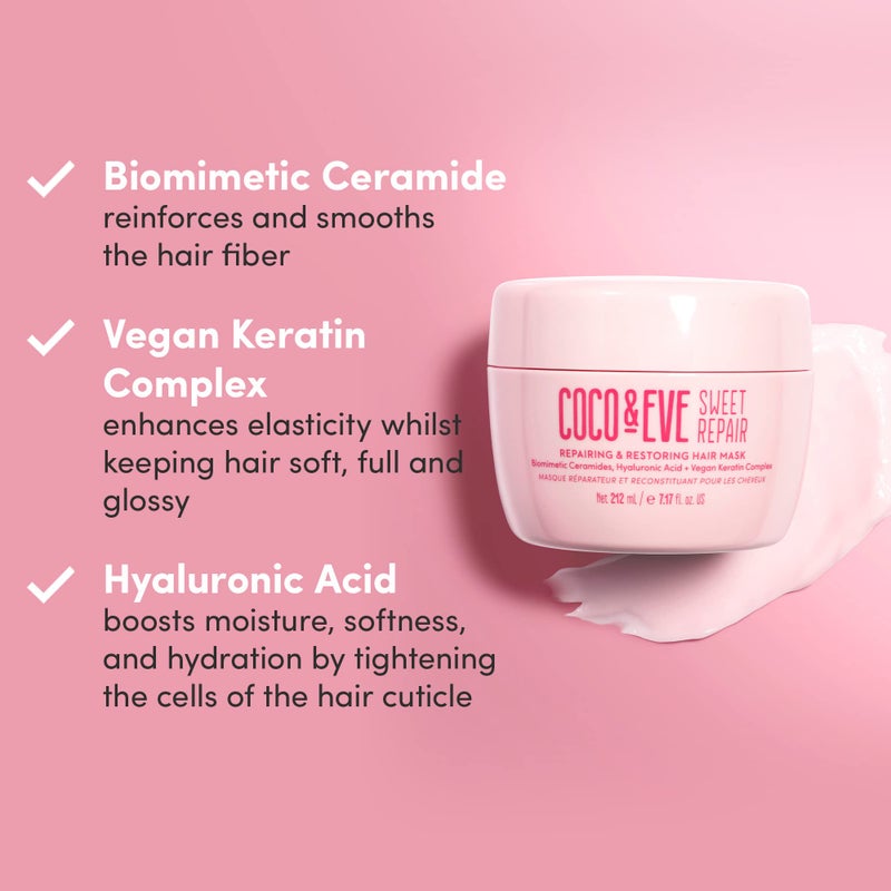 Coco & Eve Sweet Repair Repairing and Restoring Hair Mask. 85% stronger hair, reduce hair damage by 65%. Biomimetic Ceramides, Hyaluronic Acid, Vegan Keratin. Increase Hydration & Shine. - Image 4