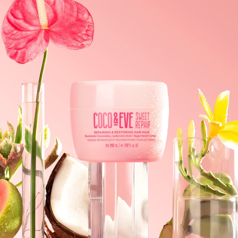 Coco & Eve Sweet Repair Repairing and Restoring Hair Mask. 85% stronger hair, reduce hair damage by 65%. Biomimetic Ceramides, Hyaluronic Acid, Vegan Keratin. Increase Hydration & Shine. - Image 2