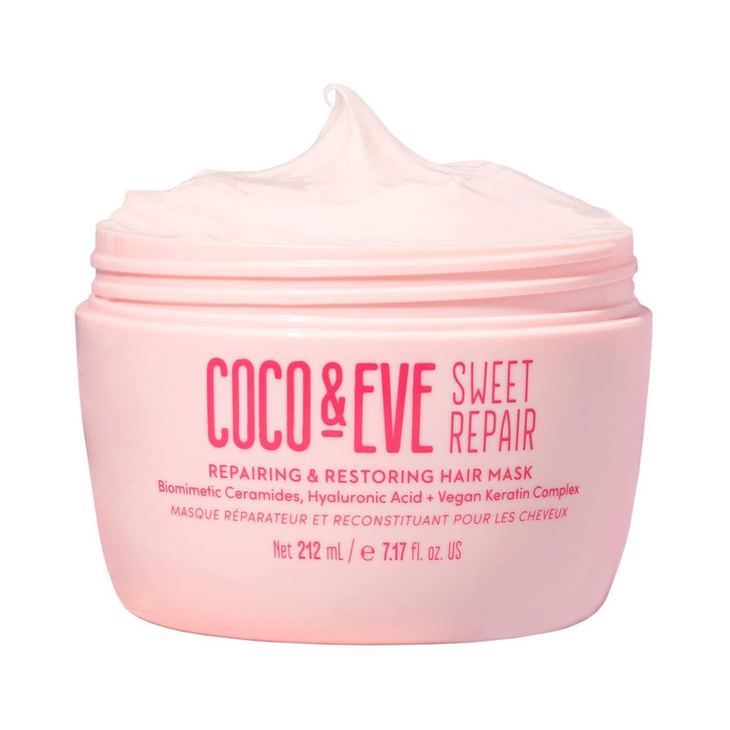 Coco & Eve Sweet Repair Repairing and Restoring Hair Mask. 85% stronger hair, reduce hair damage by 65%. Biomimetic Ceramides, Hyaluronic Acid, Vegan Keratin. Increase Hydration & Shine. - Image 1