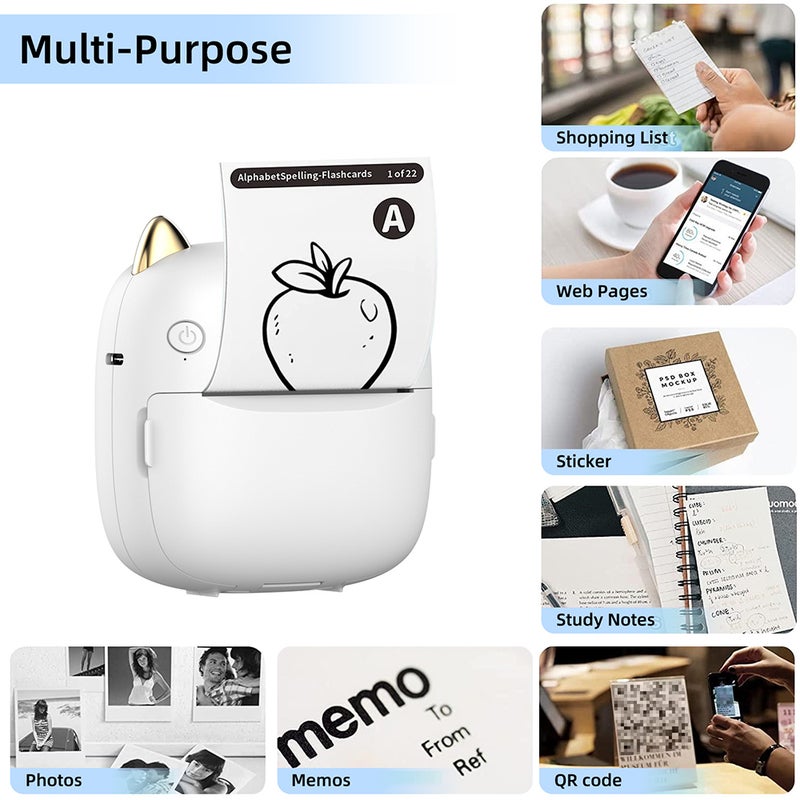 Mini Pocket Printer Portable Thermal Printer Wireless BT Connection 203DPI for Picture Label DIY Handcraft List Meno Notes Journal Receipt Paper Instant Sticker with 1 Roll Thermal Paper 57x25mm Gift - Image 3