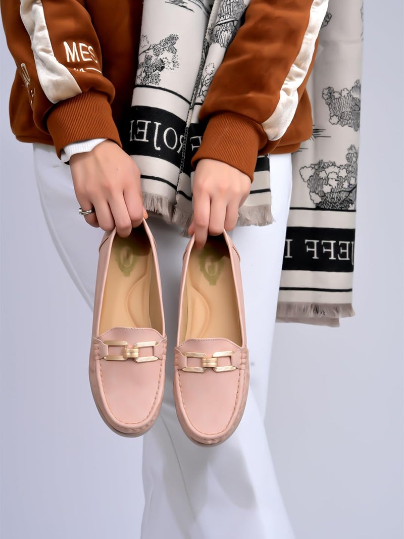 Shoetopia Women's Peach Wedge Loafers – Comfortable Slip-On with Cushioned Insole & Gold Metal Bit Detailing Fashionable Lace-Up Trainers for Everyday Streetwear, Travel EU39 - Image 5