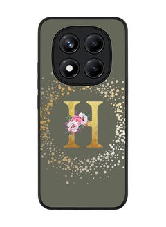 Stylizedd For Xiaomi Redmi Note 14 Pro 5G / X7 5G Case,Slim fit Camera Protection, Shockproof Thin Phone cover  - Custom Monogram Floral - H  (Olive Green )  - Image 1