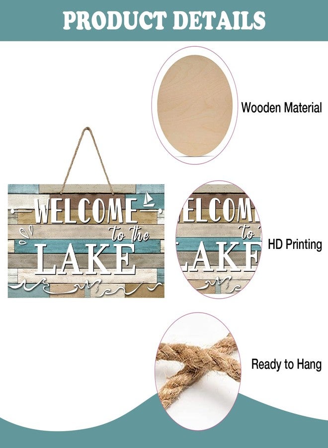 Bolisom Welcome to The Lake Front Door Sign, Farmhouse Lake House Wood Hanger Outdoor Outside Porch Home Decor, Rustic Nautical Boat Wooden Wreath Indoor Wall Hanging Decoration - Image 3