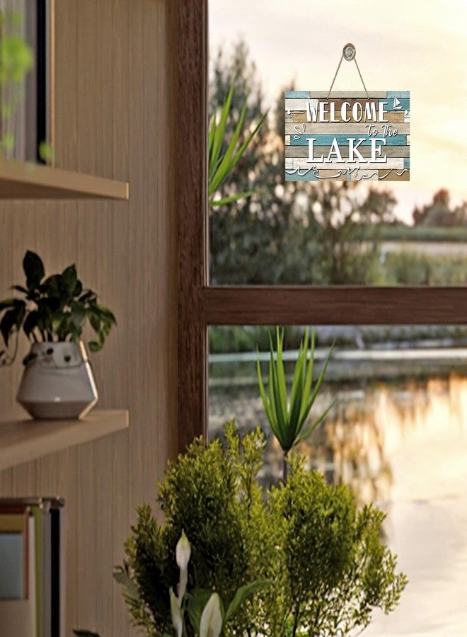 Bolisom Welcome to The Lake Front Door Sign, Farmhouse Lake House Wood Hanger Outdoor Outside Porch Home Decor, Rustic Nautical Boat Wooden Wreath Indoor Wall Hanging Decoration - Image 5